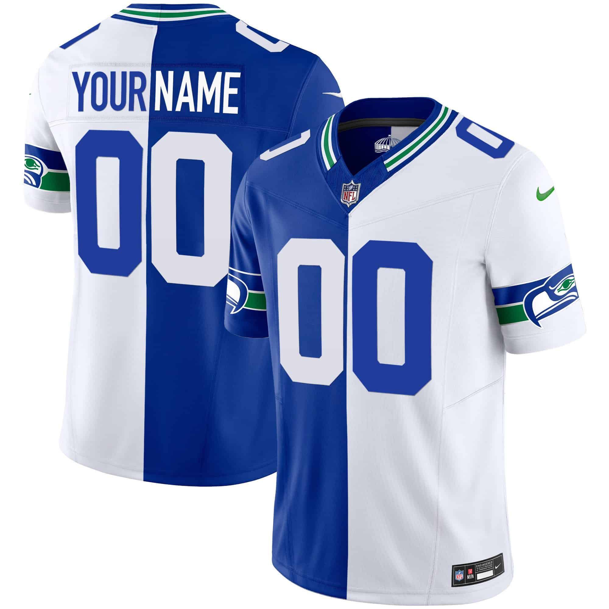 Men Seattle Seahawks White with blue 2024 Nike Throwback Vapor Limited Custom NFL Jersey